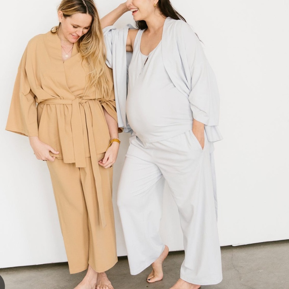 Storq Light Grey Kimono Robe, tank top & Wide-Leg Pant Set